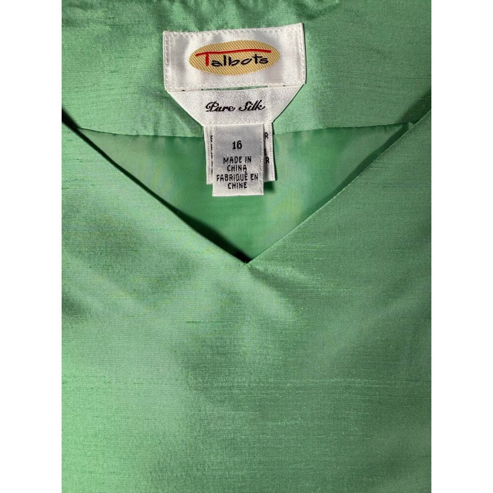Vintage 90s Talbots Pure Silk Women 16/18 Sage Green Shantung Silk 2 pc Pant Set - Picture 10 of 14